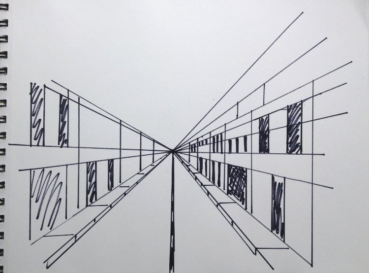 750x554 One Point Perspective Drawings Watercolor Painting Lesson - Street Perspective Drawing