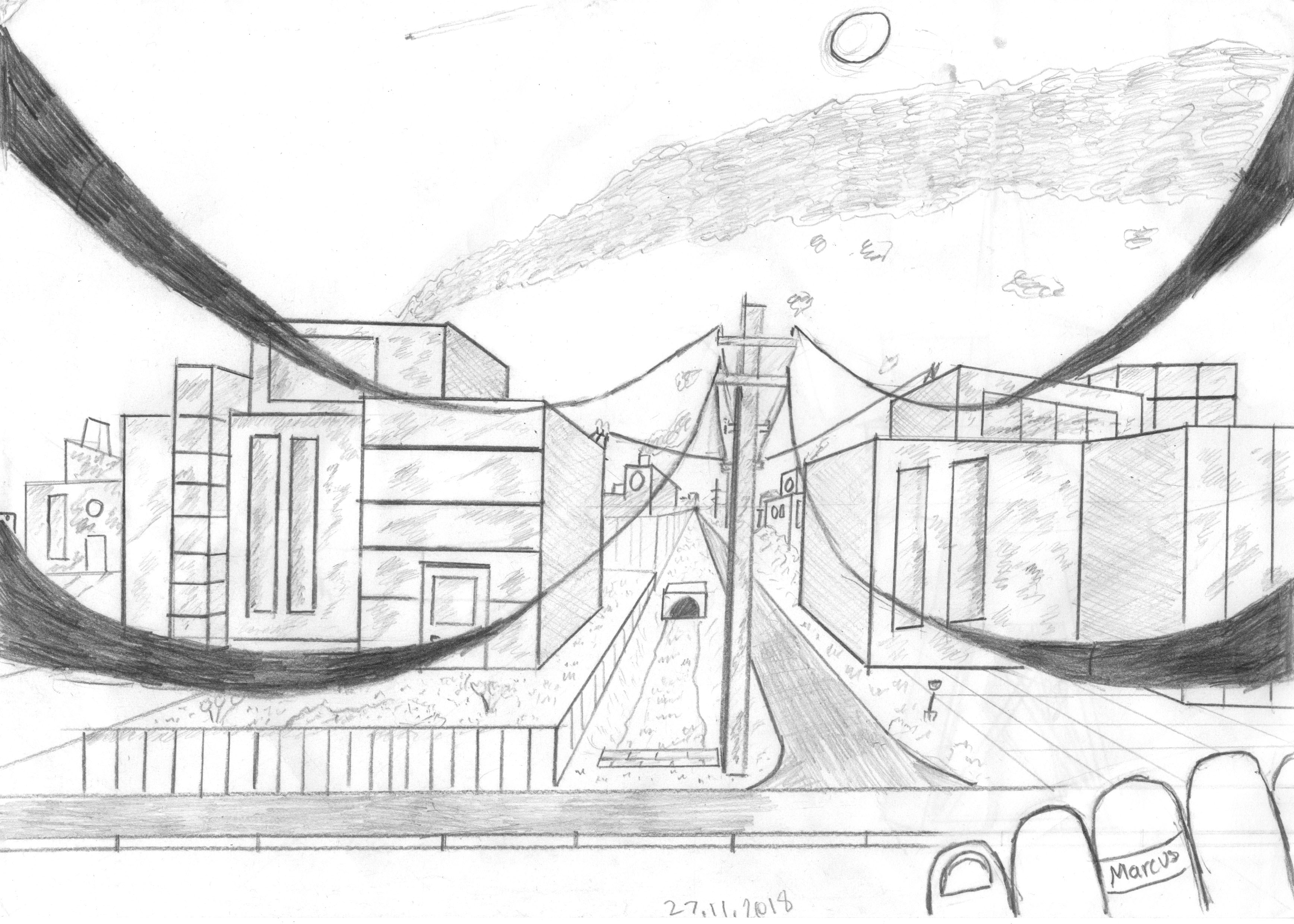 3473x2480 Street Perspective Drawing Banana - Street Perspective Drawing