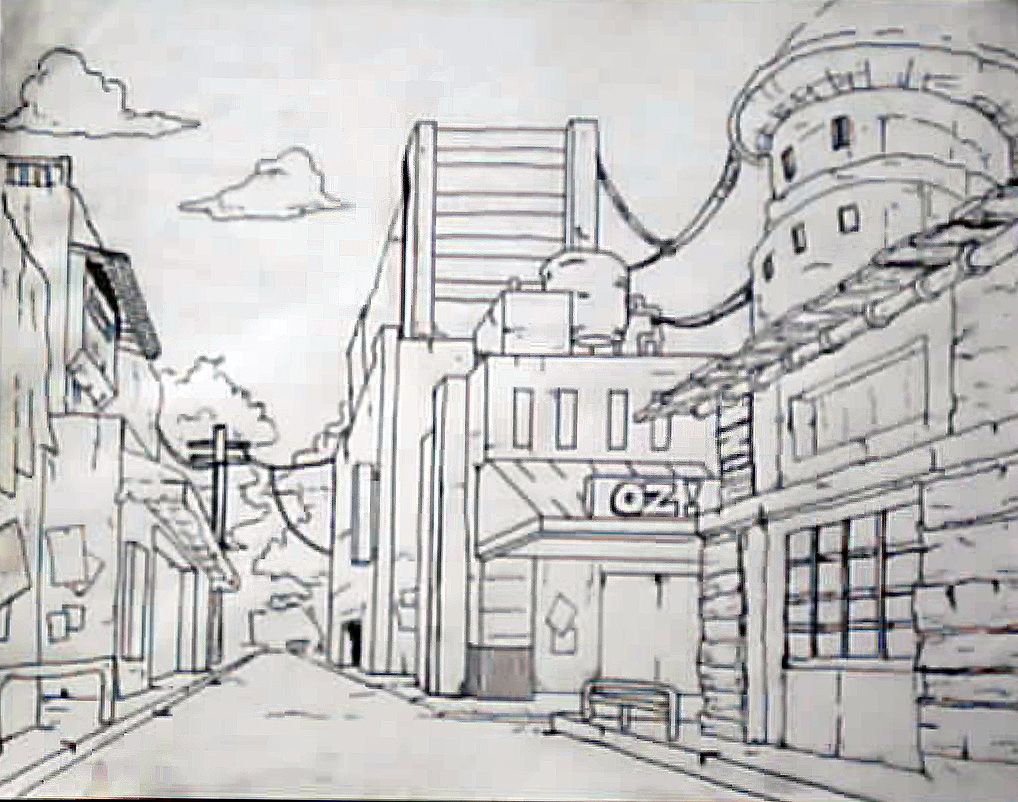 1018x802 This Is A One Point Perspective Drawing Of A Street, The Street - Street Perspective Drawing