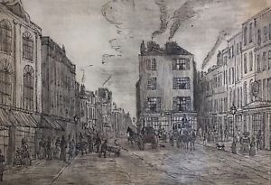 300x205 Antique Ink Drawing, Victorian Street Scene James Ebay - Street Scene Drawing