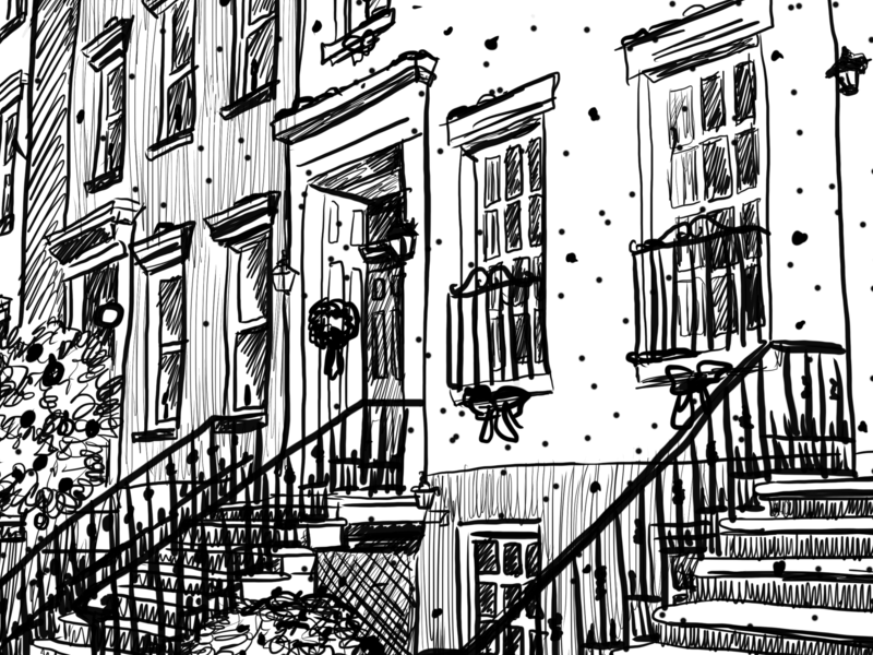 800x600 Snowy Street Scene Drawing - Street Scene Drawing