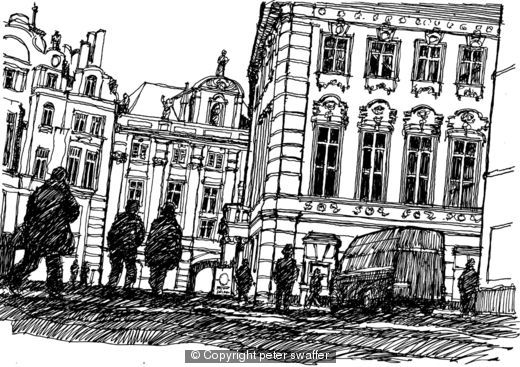 520x367 Prague Street Scene - Street Scene Drawing