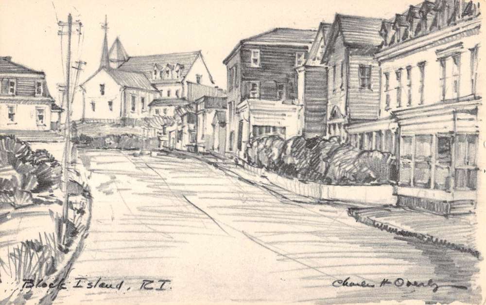 1000x628 block island rhode island drawing street scene antique postcard - Street Scene Drawing