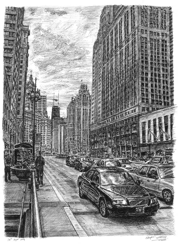 600x823 Chicago Street Scene - Street Scene Drawing