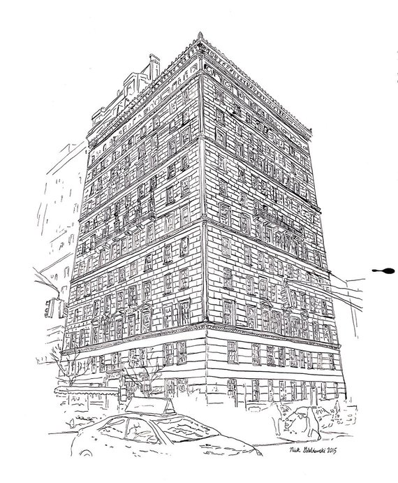570x691 Custom Pen Ink Line Drawing Of Nyc Of Street Scene And Etsy - Street Scene Drawing