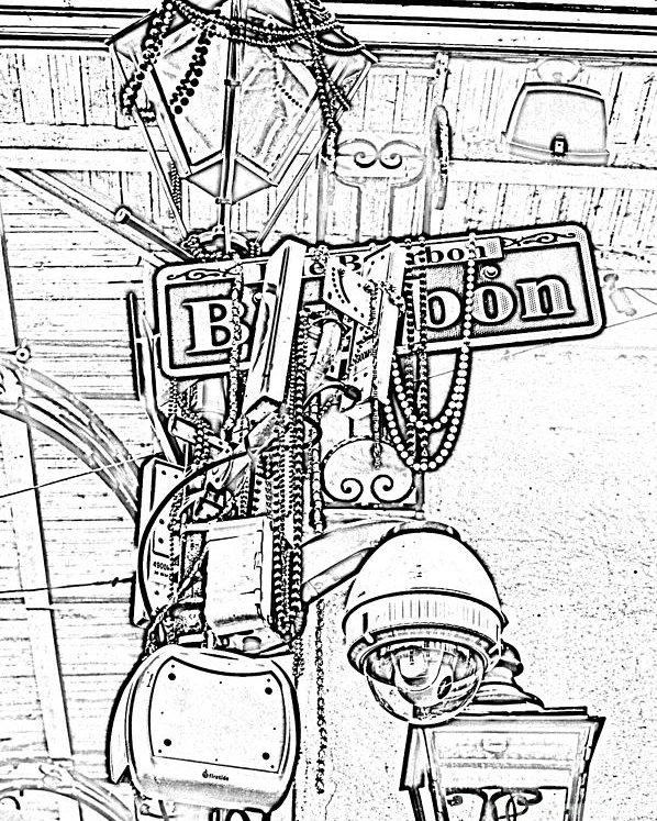 598x747 bourbon street sign and lamp covered in beads black and white - Street Sign Drawing