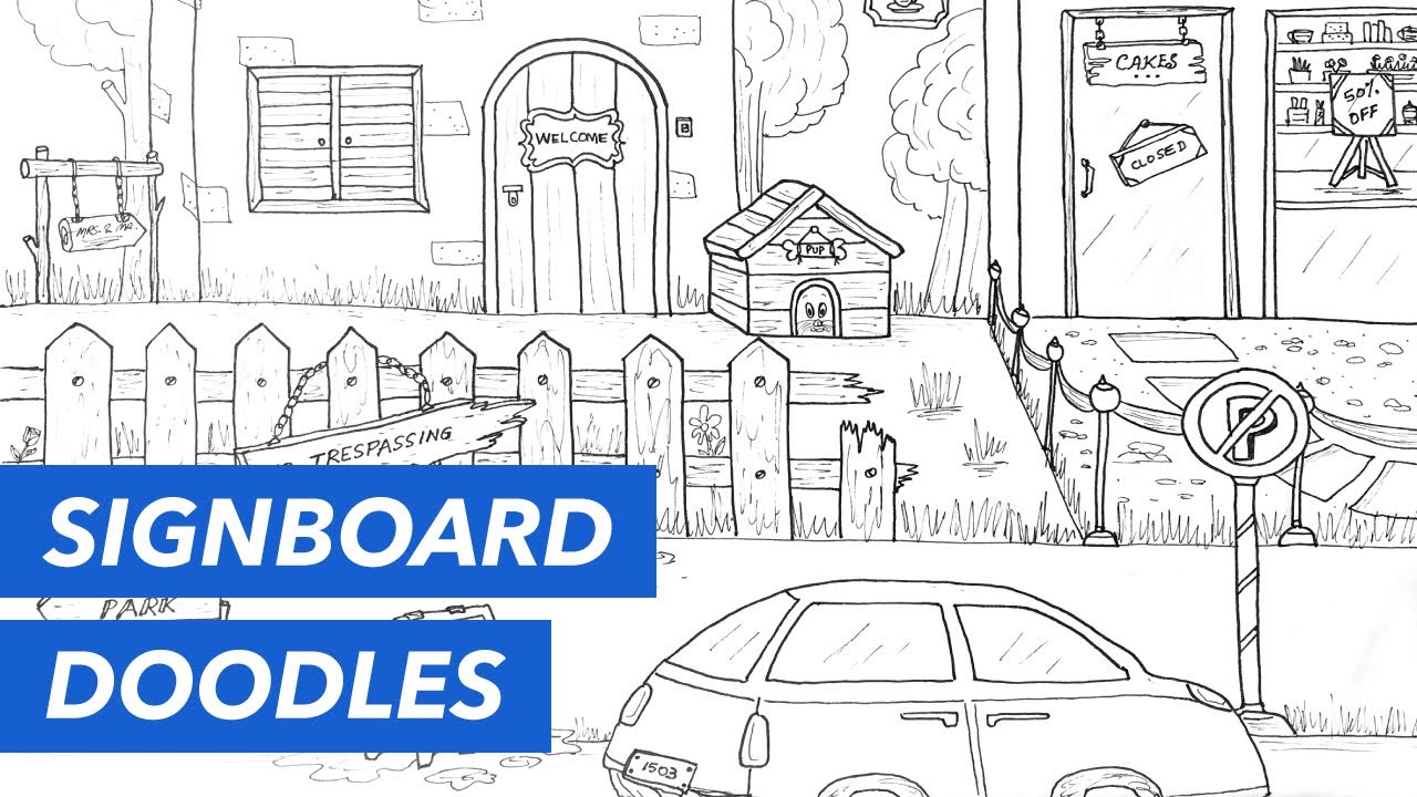 1280x720 signboard doodles how to draw a city scene with street signs - Street Sign Drawing