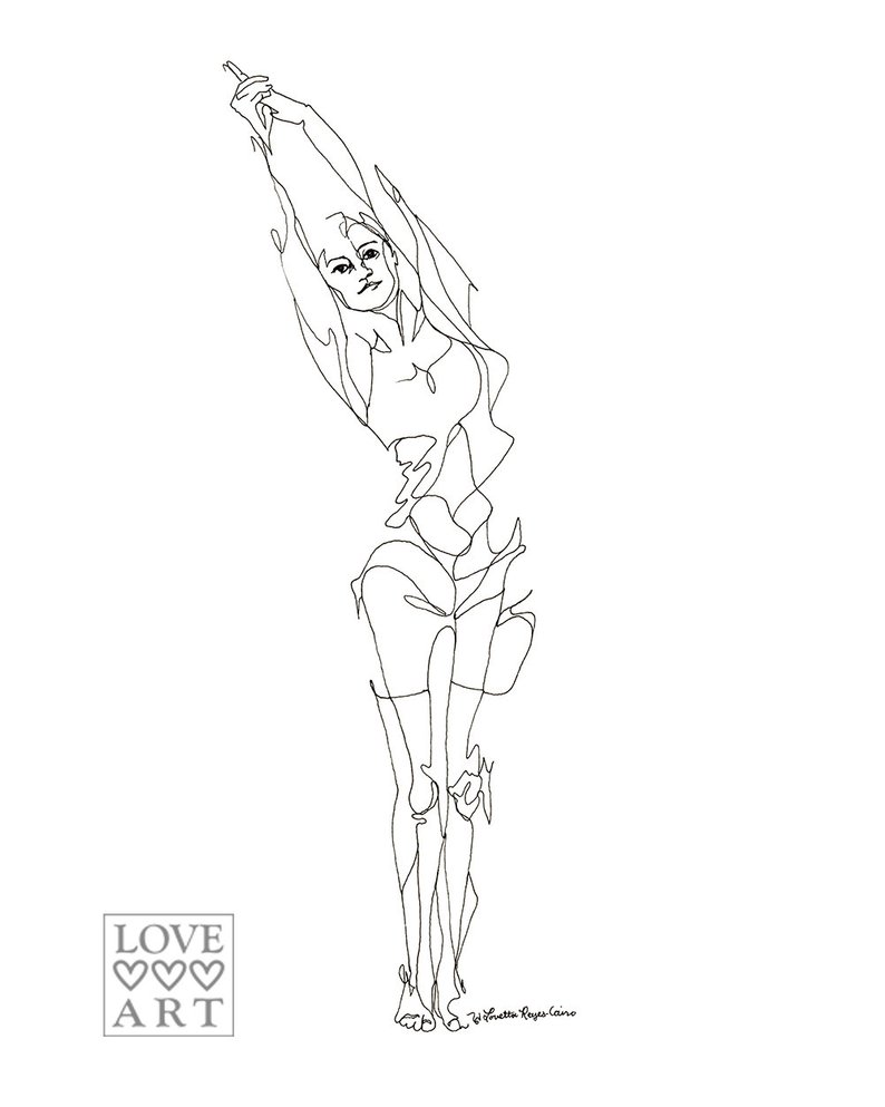 794x993 Yoga Line Drawing Of Standing Side Stretch Or Half Moon Pose Etsy - Stretch Drawing