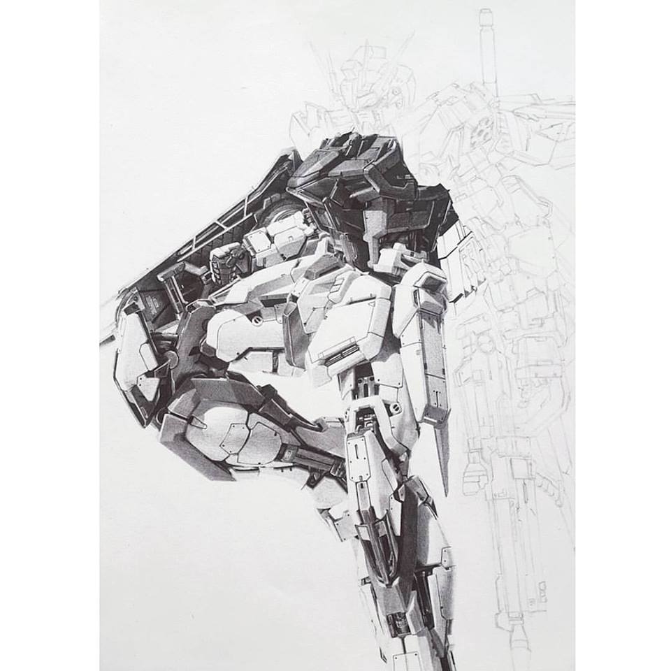 960x960 hyper realistic ball point pen drawing of mg aile strike gundam - Strike Drawing