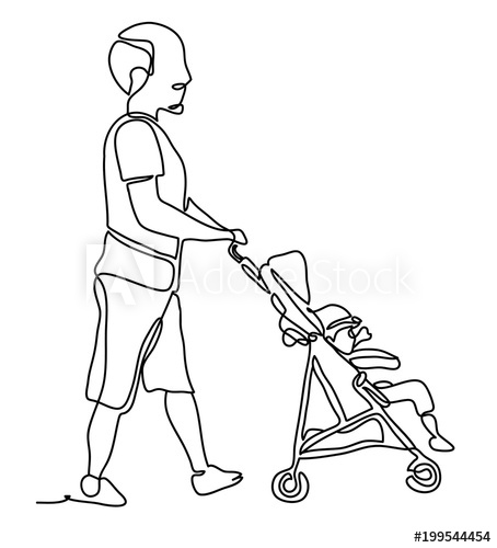 454x500 Full Length Portrait Of A Male Pushing A Baby Stroller Isolated - Stroller Drawing