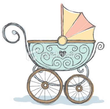 380x379 Hand Drawn Pen And Ink Color Rendering Of Baby Stroller - Stroller Drawing