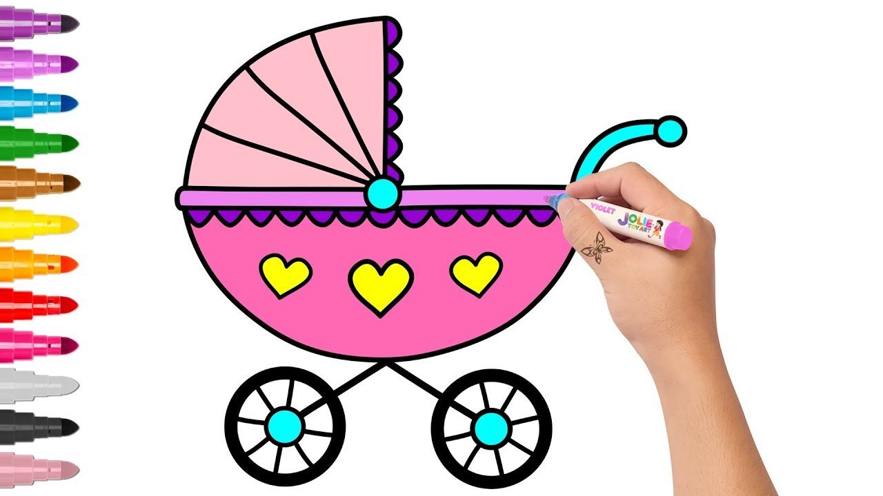 1280x720 Baby Stroller Drawing And Coloring Learn Colors For Kids - Stroller Drawing