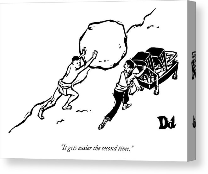 661x555 a strong man is pushing a boulder up a hill next canvas print - Strong Man Drawing