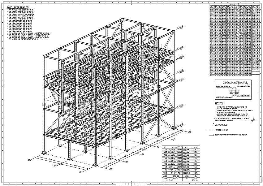 Structure drawing. Steel structure shop detail drawing. Structural drawing. Steel column shop drawings.