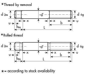 340x302 Stud Bolts, Custom Machininh Work Inox - Stud Drawing
