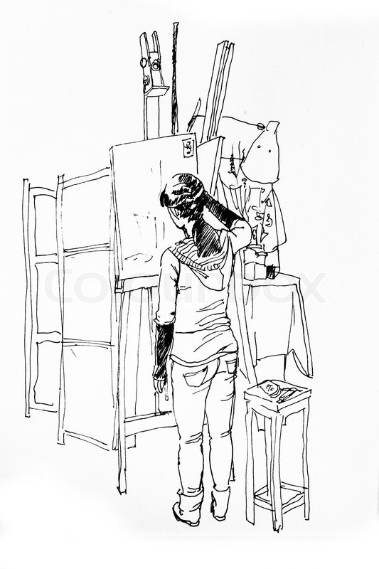 533x800 young woman drawing in a studio line stock photo colourbox - Studio Drawing