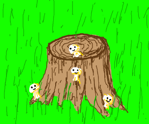 300x250 a happy mushroom family on a tree stump drawing - Stump Drawing