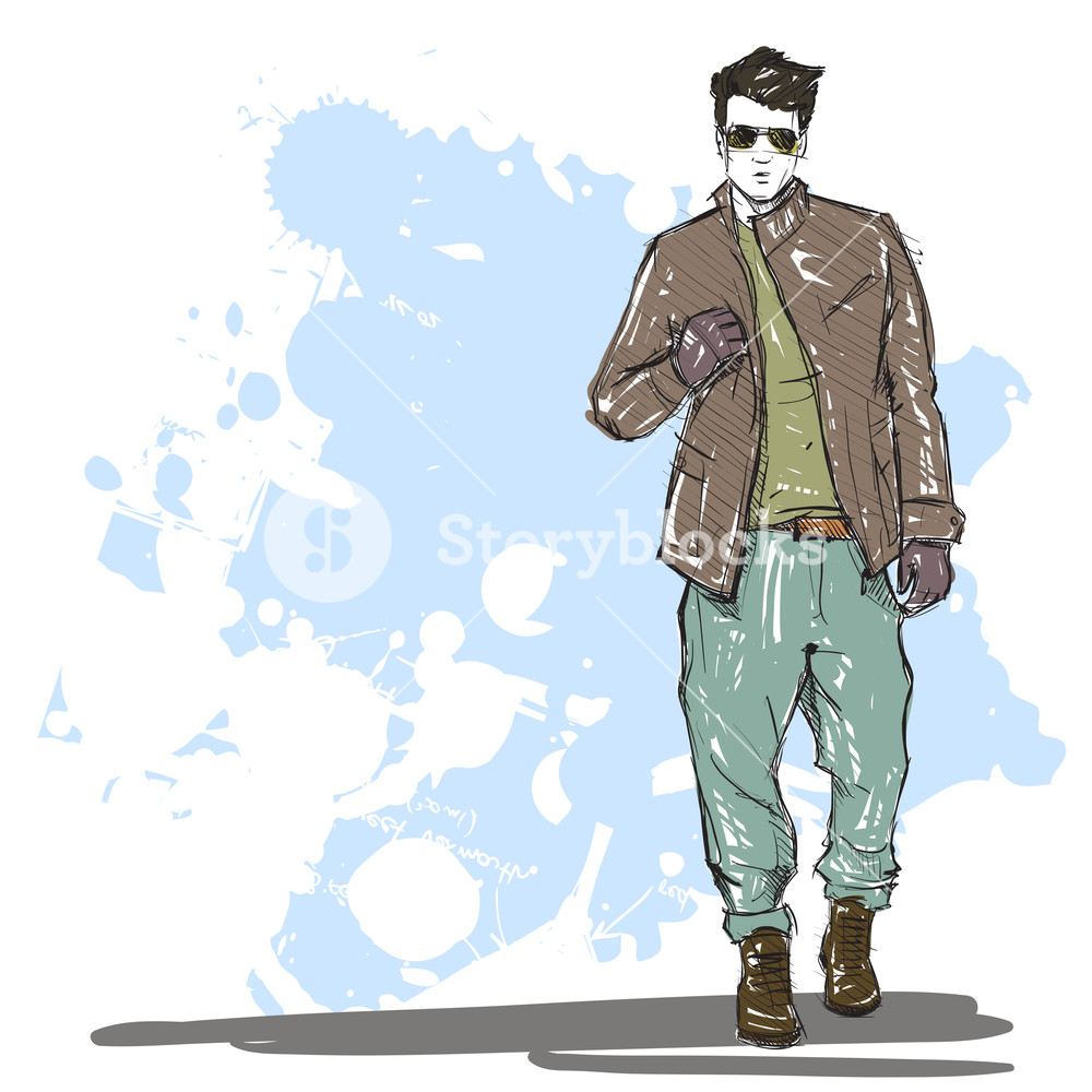 1000x1000 hand drawing of a stylish boy in sketch style vector illustration - Stylish Drawing