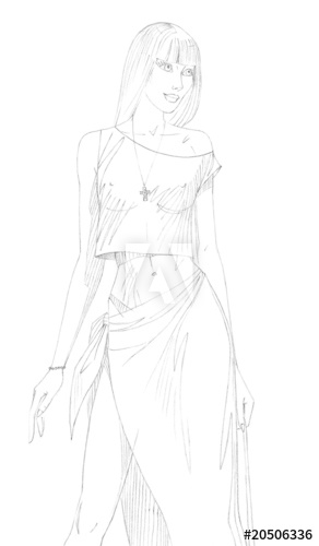 292x500 stylish young girl in south noon, pencil drawing - Stylish Drawing