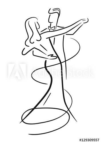 354x500 young couple ballroom dance black and white stylized drawing - Stylized Drawing