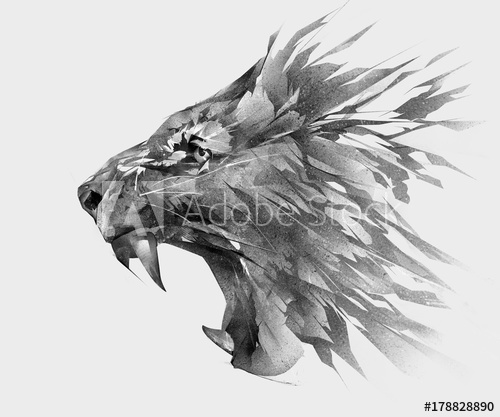 500x417 Monochrome Isolated Stylized Drawing Of Lion Face Side View - Stylized Drawing