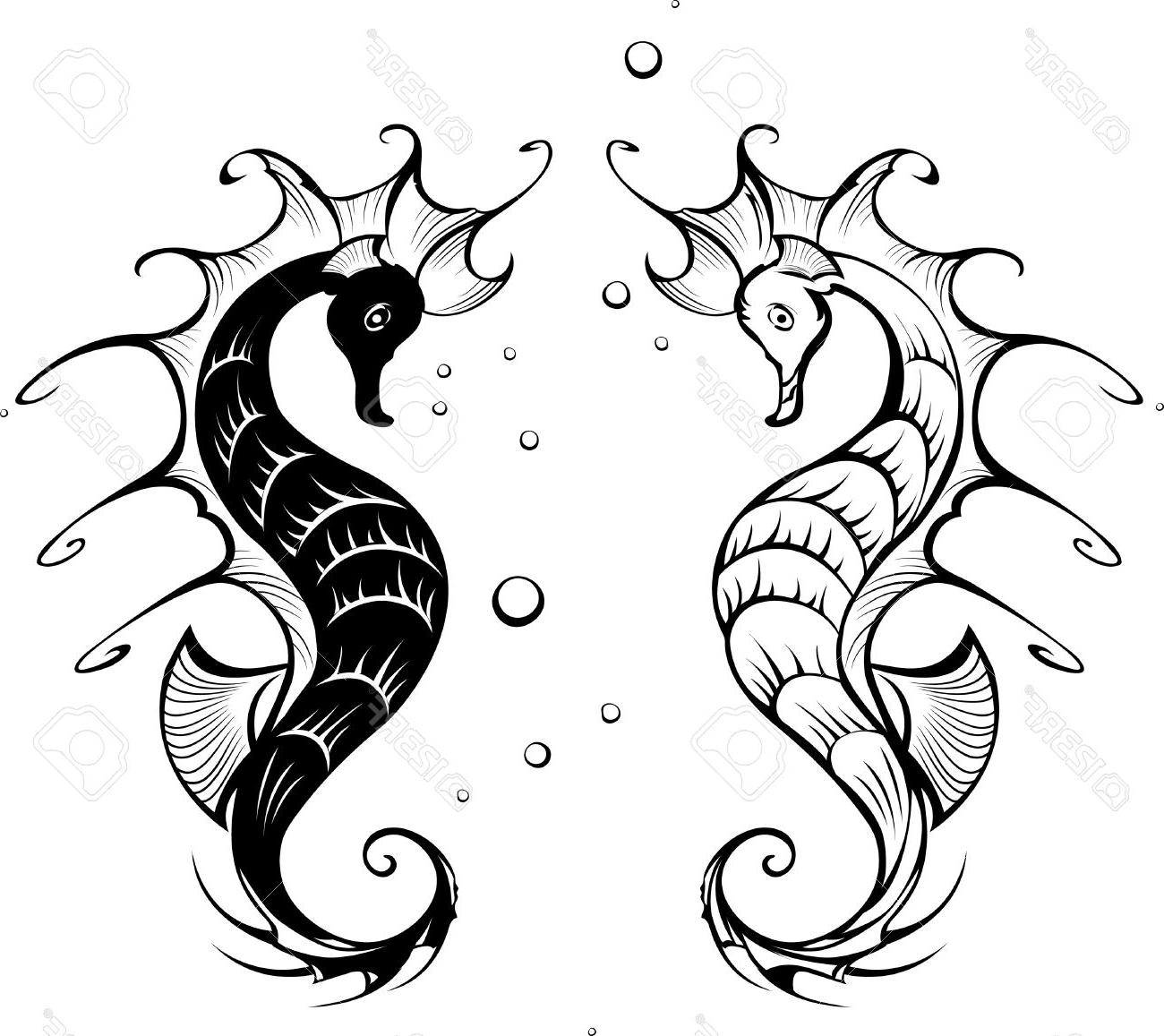 1300x1157 Best Hd Two Black Silhouette Stylized Seahorses On White - Stylized Drawing