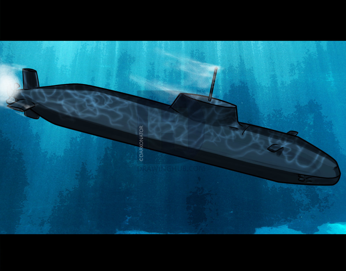 1200x942 How To Draw A Submarine, Step - Submarine Drawing