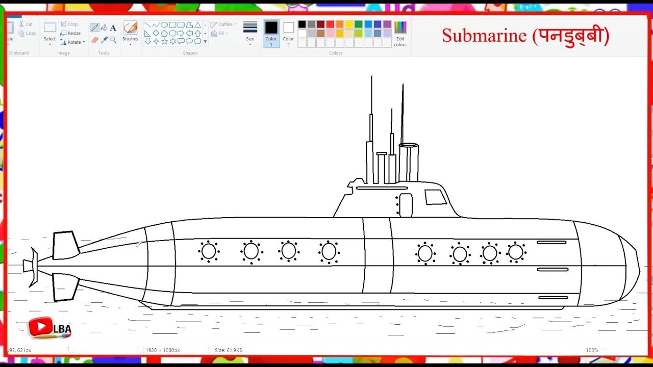 1280x720 Submarine Drawing How To Draw Learn - Submarine Drawing
