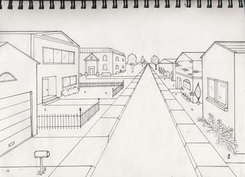 346x251 one point perspective suburban street one point perspective - Suburban Drawing