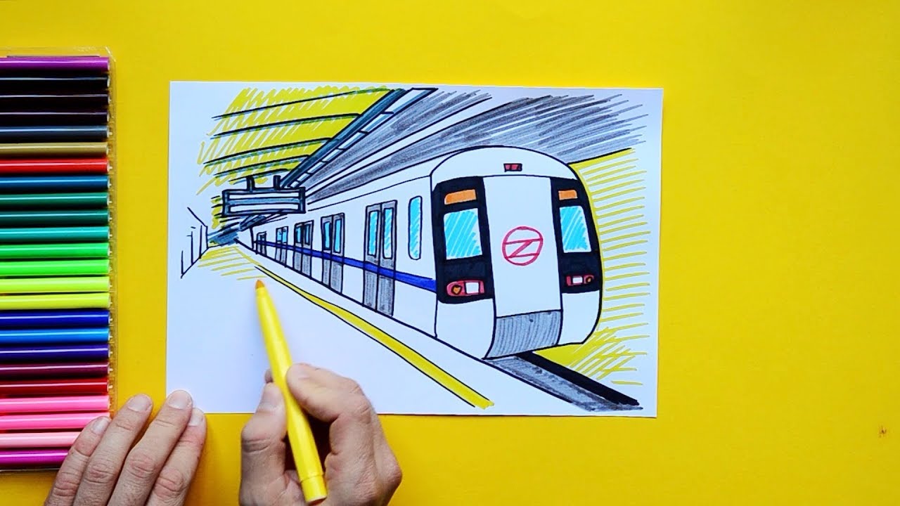 1280x720 how to draw delhi metro subway train - Subway Car Drawing