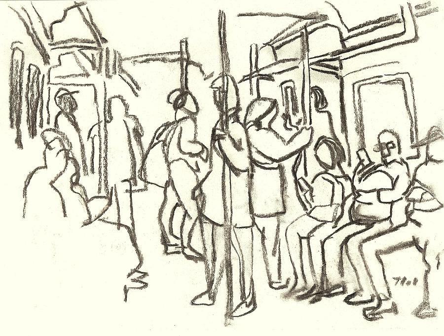 900x681 in the subway, nyc drawing - Subway Drawing