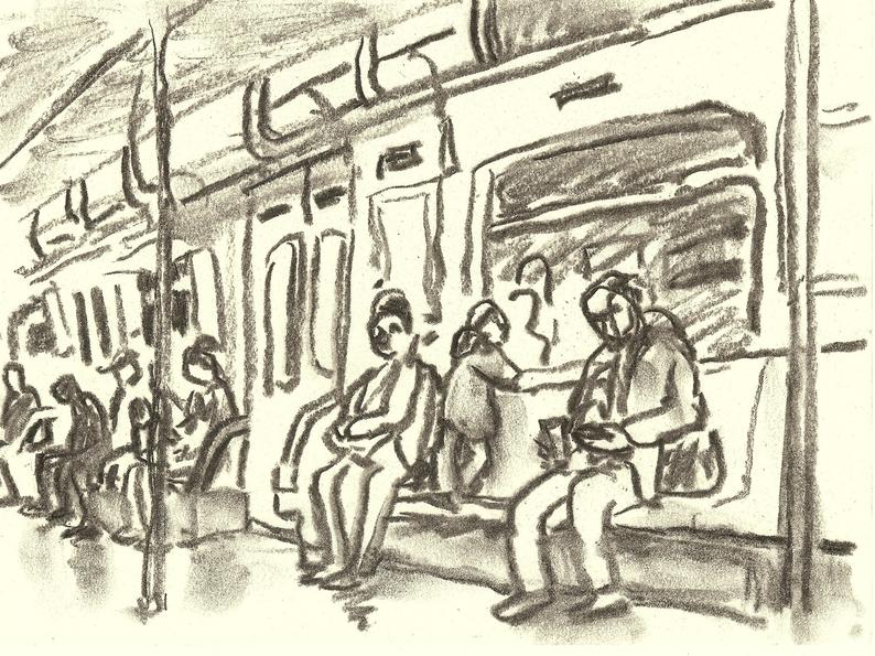 794x595 original charcoal drawing subway riders nyc inch etsy - Subway Drawing