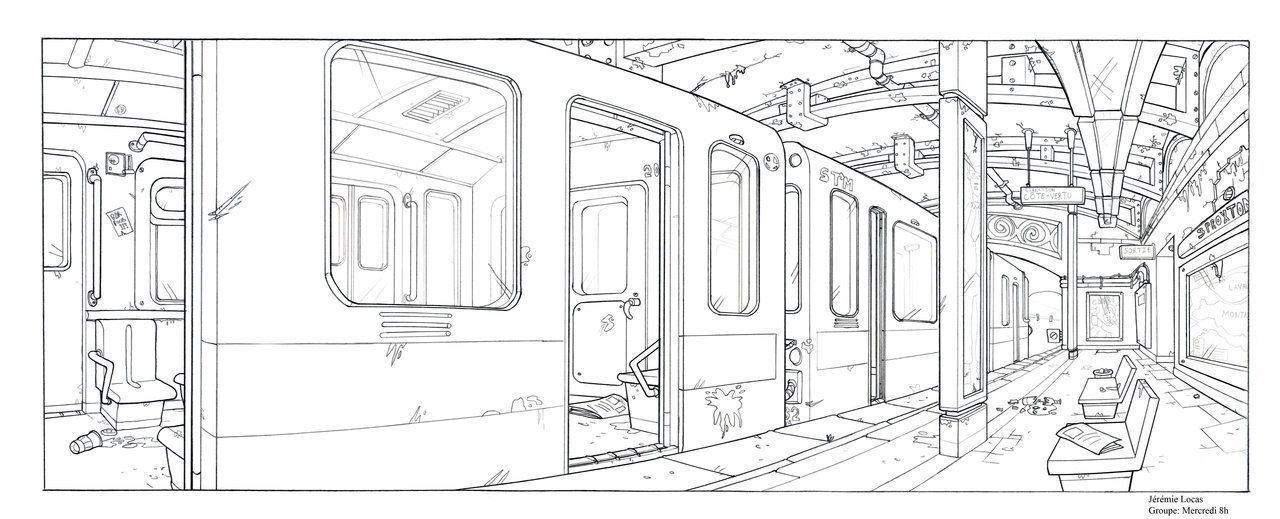 1280x519 subway station - Subway Train Drawing