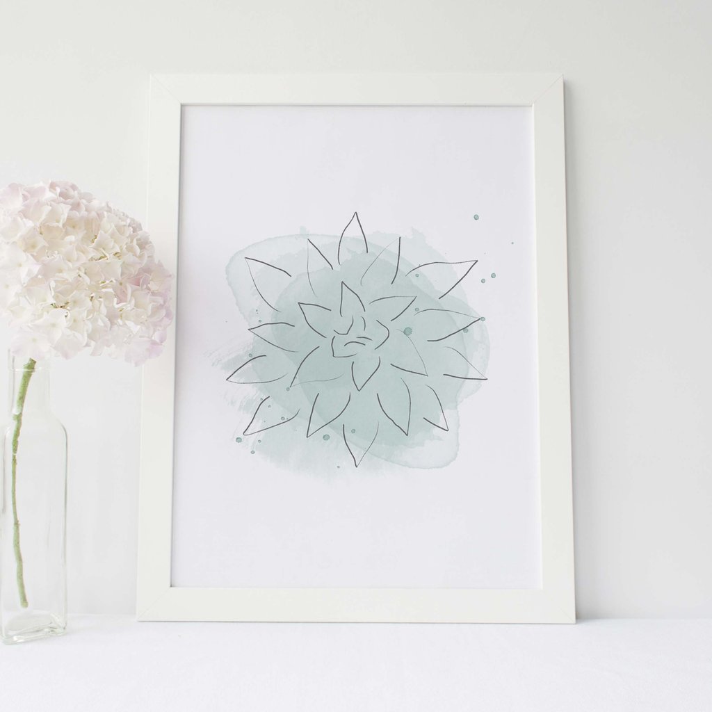 1024x1024 pastel green succulent drawing desert wall art digital print - Succulent Drawing