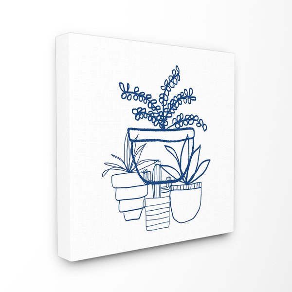 600x600 shop indigo succulent line drawing stretched canvas wall art - Succulent Line Drawing