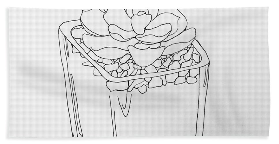 967x500 succulent line drawing bath towel for sale - Succulent Line Drawing