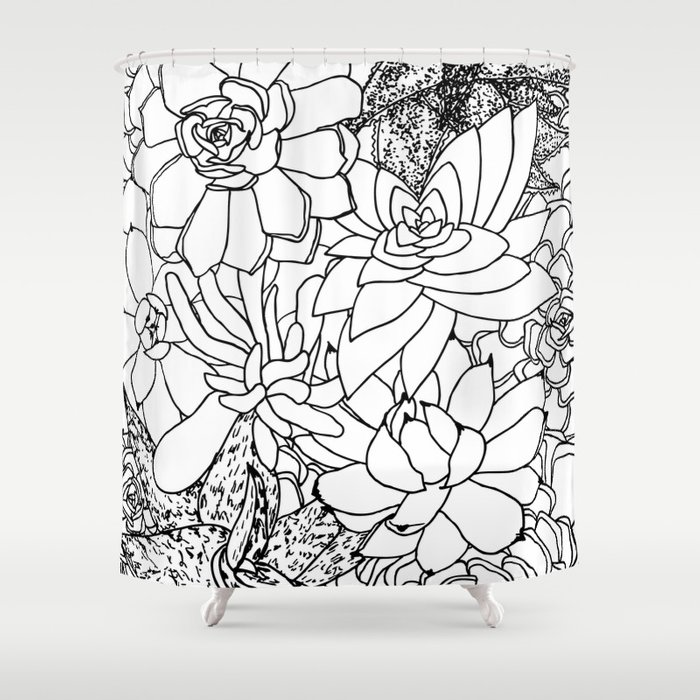 700x700 succulent line drawing shower curtain - Succulent Line Drawing