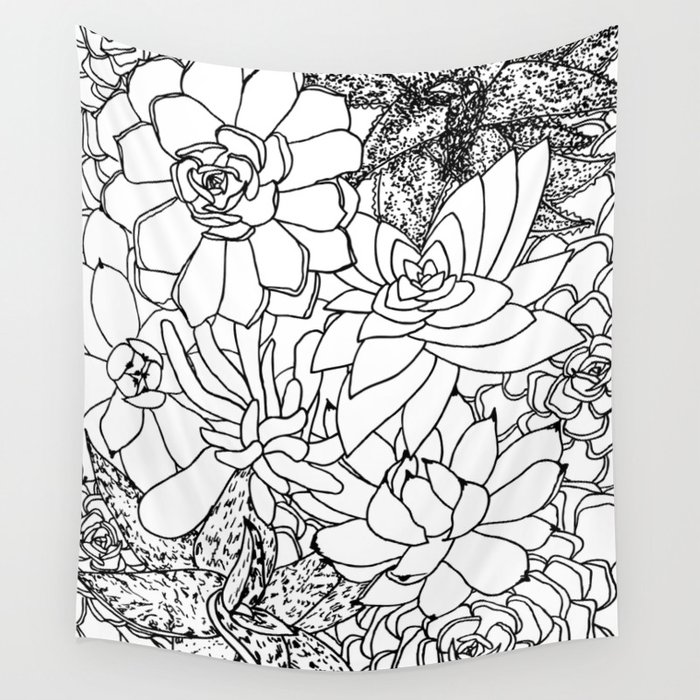700x700 succulent line drawing wall tapestry - Succulent Line Drawing