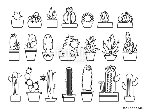 500x383 continuous line drawing of cactus and succulent icons set stock - Succulent Line Drawing