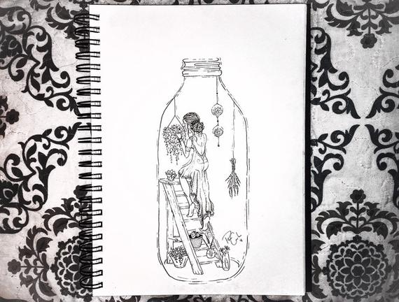 570x432 garden line art glass jar succulent art etsy - Succulent Line Drawing