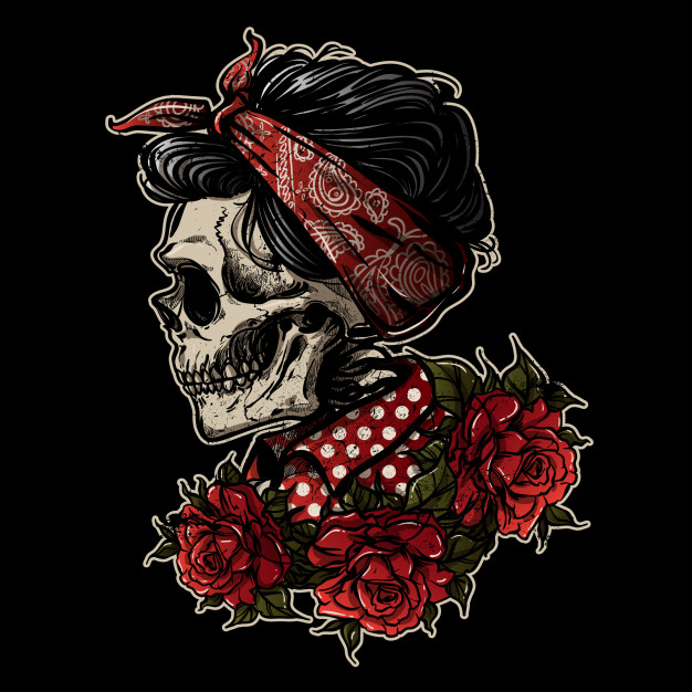 626x626 Hand Drawing Sugarskull Girl With Rose Vector Premium Download - Sugar Skull And Rose Drawing