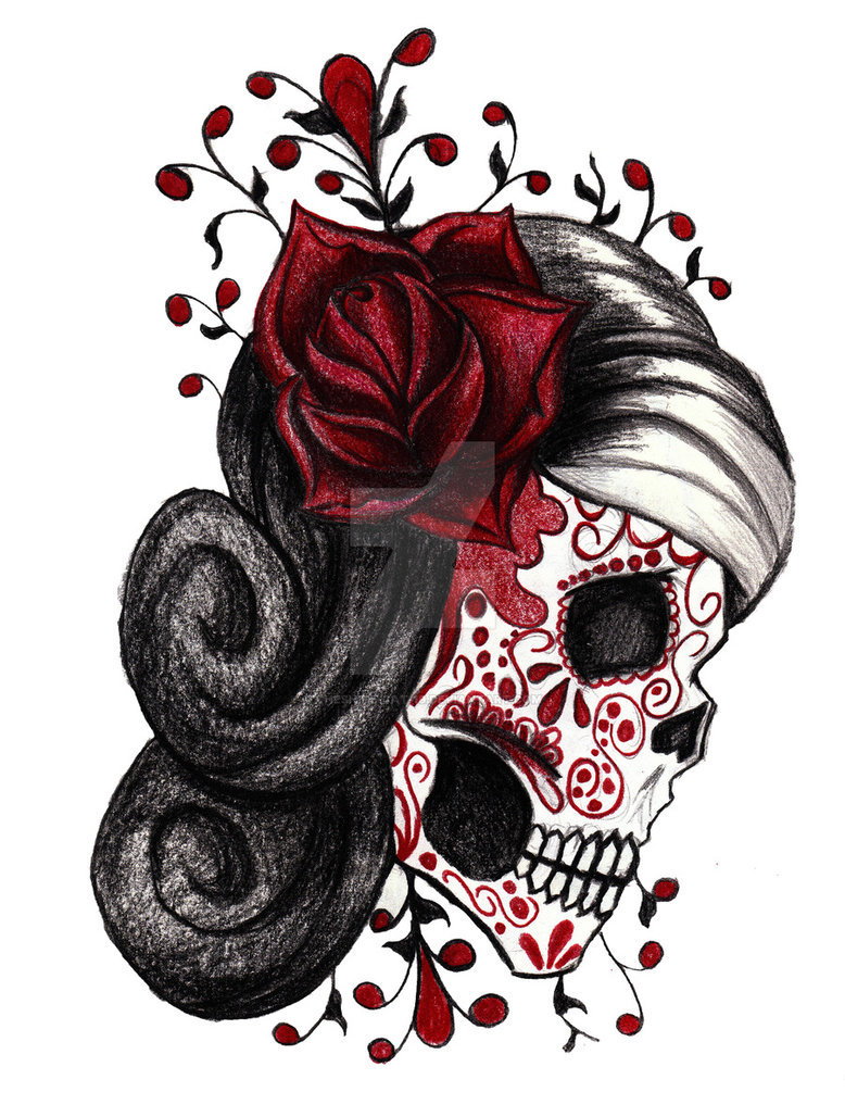 778x1028 Red Rose Sugar Skull - Sugar Skull And Rose Drawing