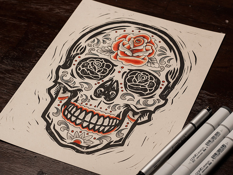 800x600 Rose Sugar Skull - Sugar Skull And Rose Drawing