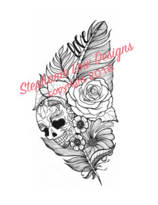 232x300 Sugar Skull Rose Feather Tattoo - Sugar Skull And Rose Drawing