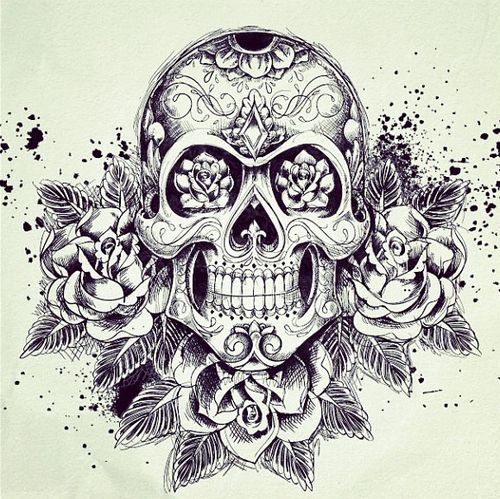 500x499 Sugar Skull W Roses Tattoo Ideas For New Tats - Sugar Skull And Rose Drawing