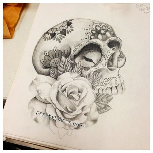 500x500 Realistic Sugar Skull And Rose Design Cool Tattoos Tattoos - Sugar Skull And Rose Drawing