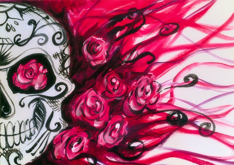 750x530 Calavera Sugar Skull Roses - Sugar Skull And Rose Drawing