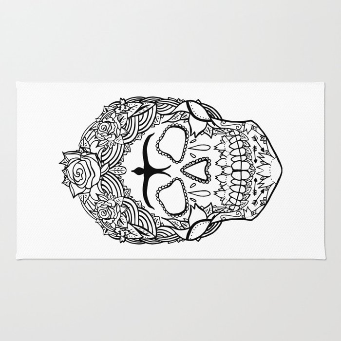 700x700 Frida Kahlo Sugar Skull Black And White Rug - Sugar Skull Black And White Drawing