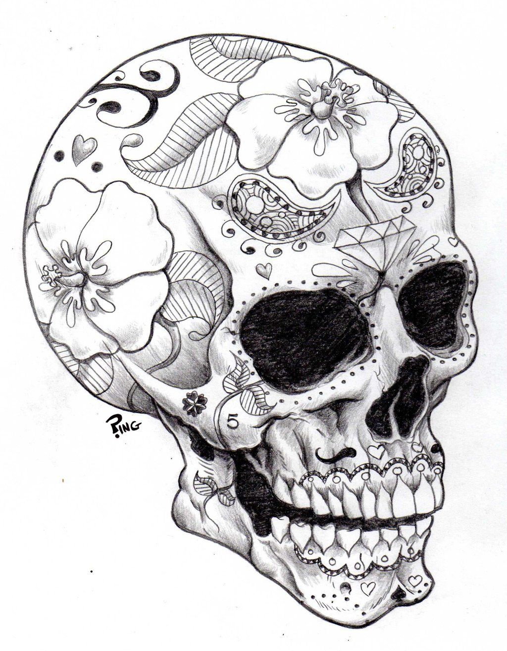 1024x1314 skull drawings sugar skull ping - Sugar Skull Black And White Drawing