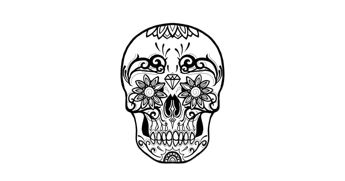 1200x630 Sugar Skull Black And White Line Drawing - Sugar Skull Black And White Drawing
